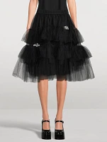 Ruffled Tulle Midi Skirt