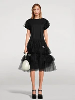 Ruffled Tulle Midi Skirt