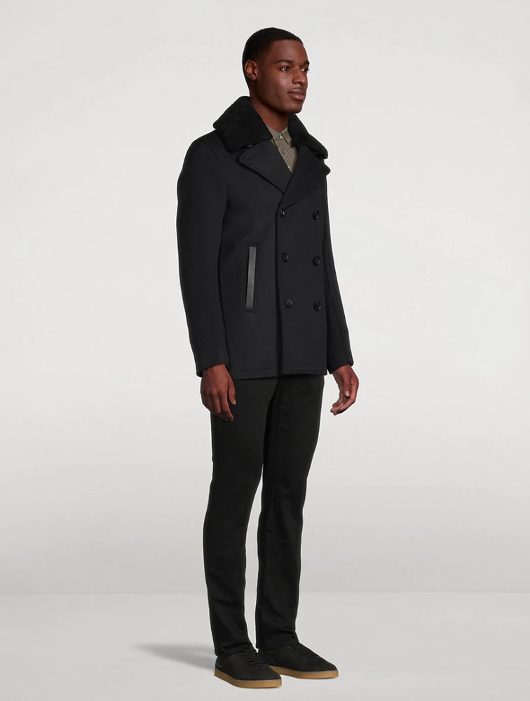 Cole Wool Double-Breasted Jacket With Shearling Collar