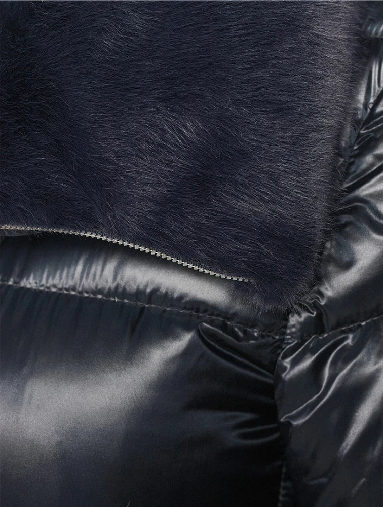 Faux Fur-Trimmed Down Jacket