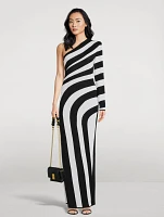 Asymmetrical Striped Knit Maxi Dress