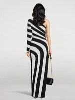 Asymmetrical Striped Knit Maxi Dress