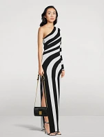 Asymmetrical Striped Knit Maxi Dress