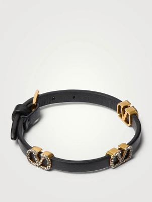 Crystal VLogo Leather Bracelet