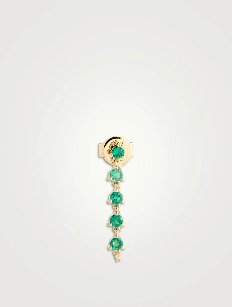14K Gold Multi Emerald Chain Stud Earring