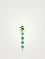 14K Gold Multi Emerald Chain Stud Earring