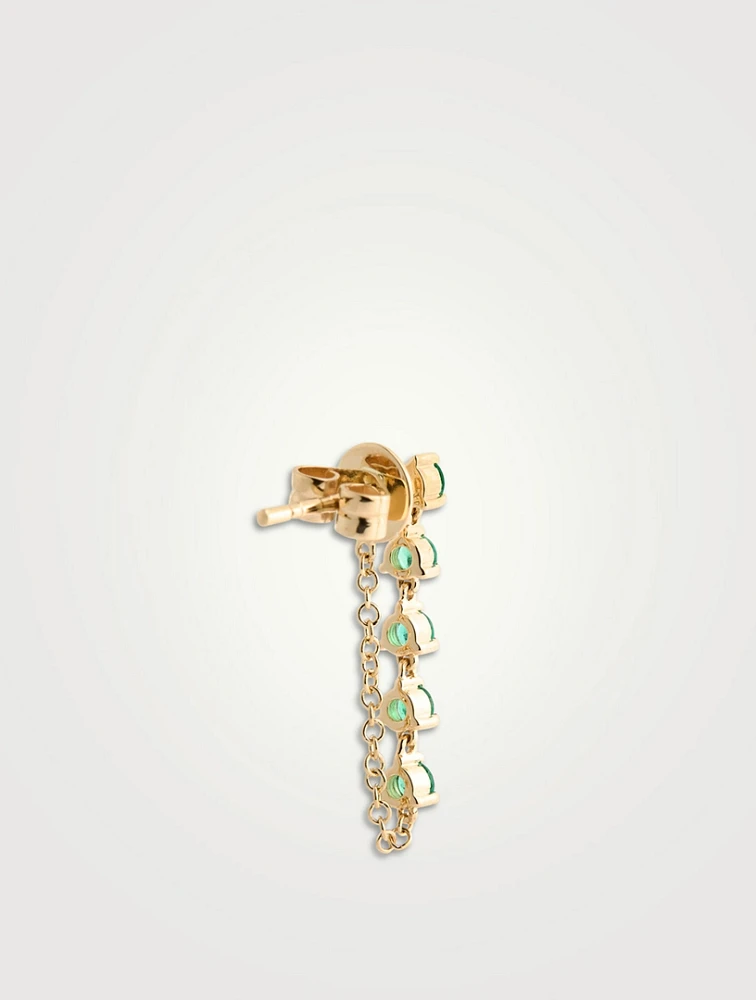 14K Gold Multi Emerald Chain Stud Earring
