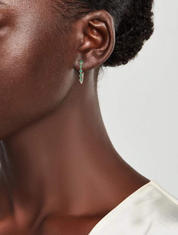 14K Gold Multi Emerald Chain Stud Earring