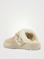 Chubby Shearling-Trimmed Suede Mules