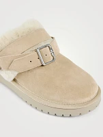Chubby Shearling-Trimmed Suede Mules