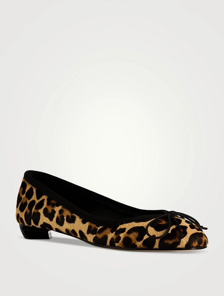 Armadillo Calf Hair Ballet Flats Leopard Print