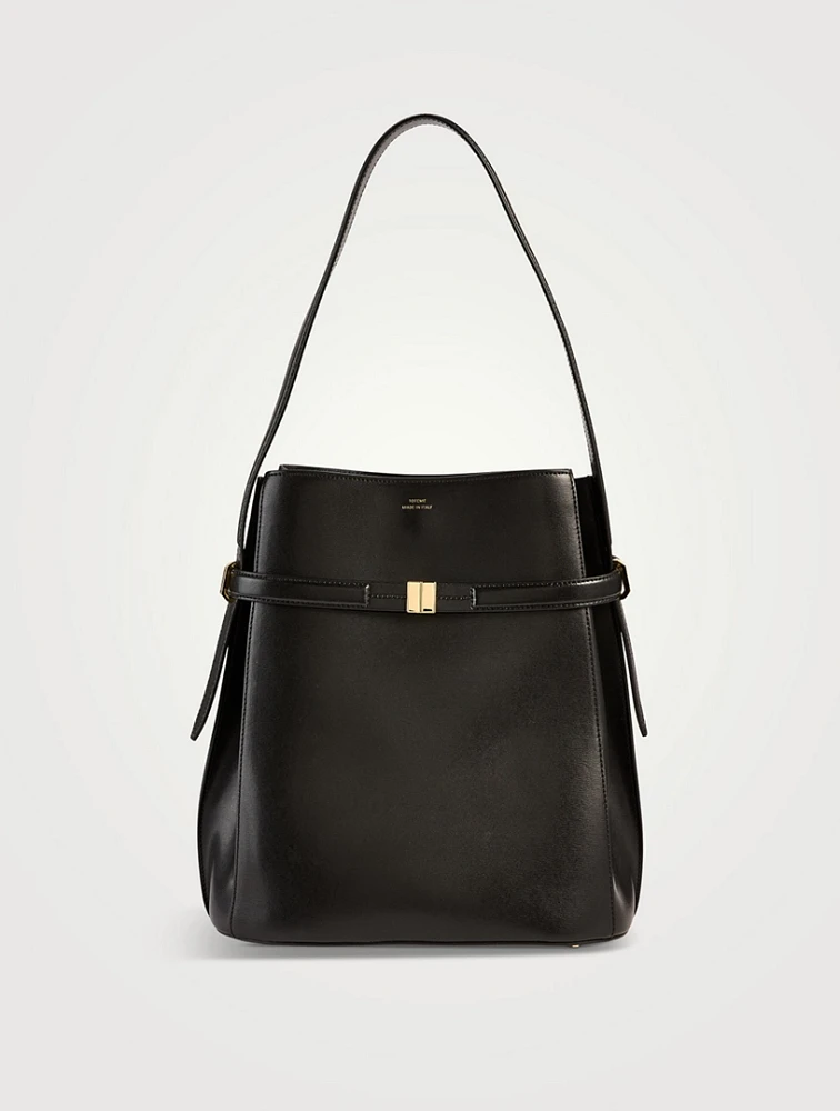 Belted Leather Bucket Bag