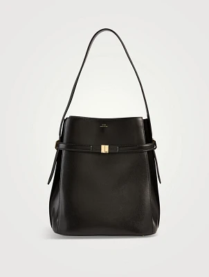 Belted Leather Bucket Bag