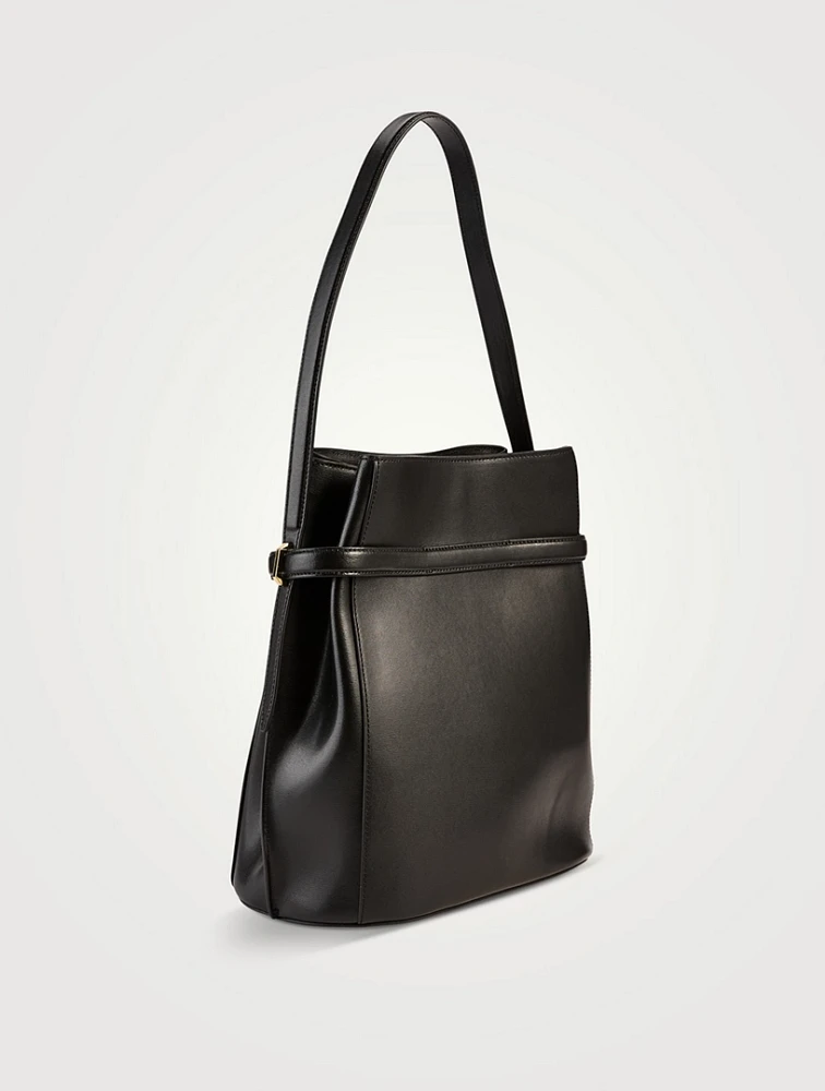 Belted Leather Bucket Bag