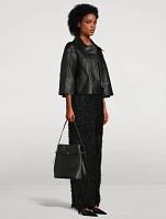 Belted Leather Bucket Bag