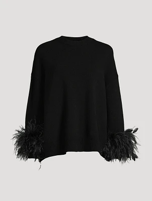 Feather-Trimmed Wool Sweater