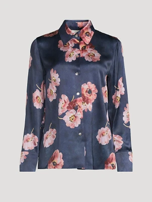 Silk Shirt Painted Poppy Print