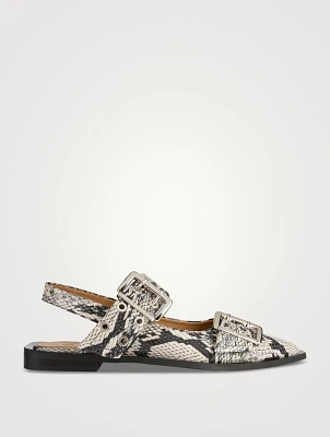 Snakeskin-Embossed Slingback Ballet Flats