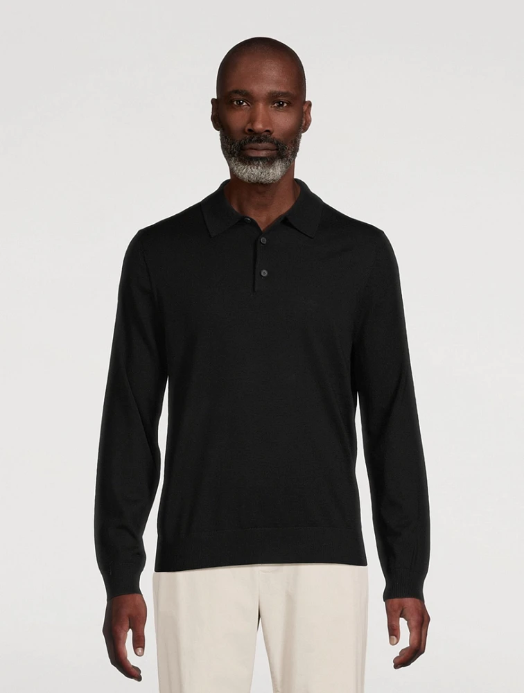 Wool Long-Sleeve Polo Sweater