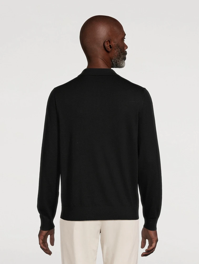 Wool Long-Sleeve Polo Sweater