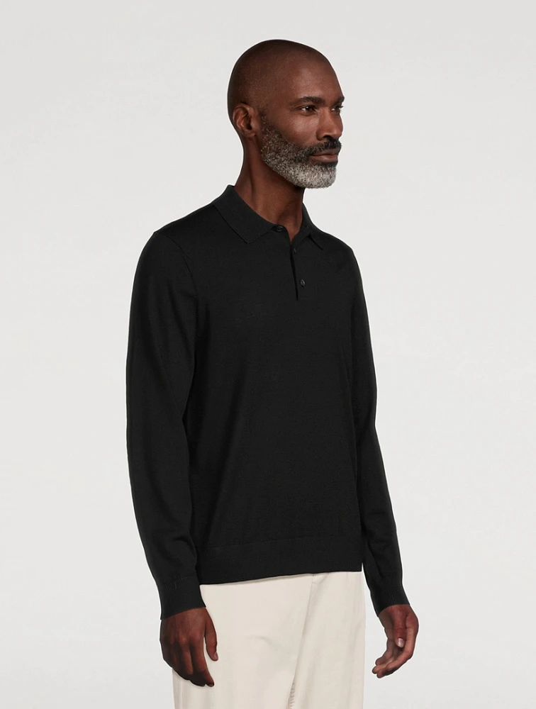 Wool Long-Sleeve Polo Sweater