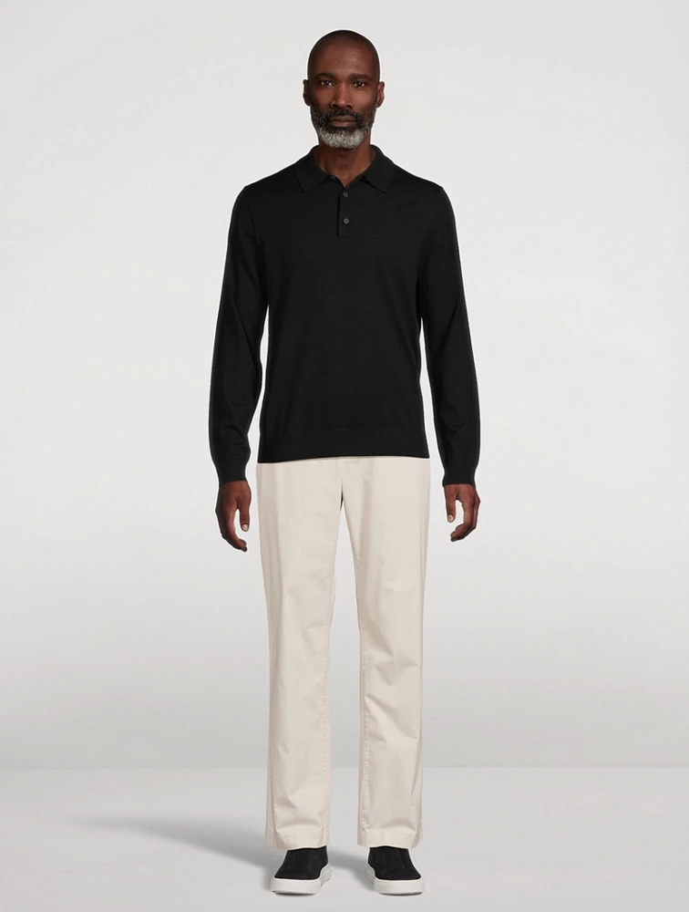 Wool Long-Sleeve Polo Sweater
