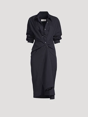 Draped Shirt Dress With Pin