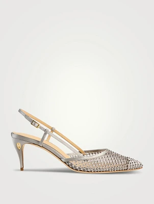 Mario Crystal Mesh And Satin Slingback Pumps