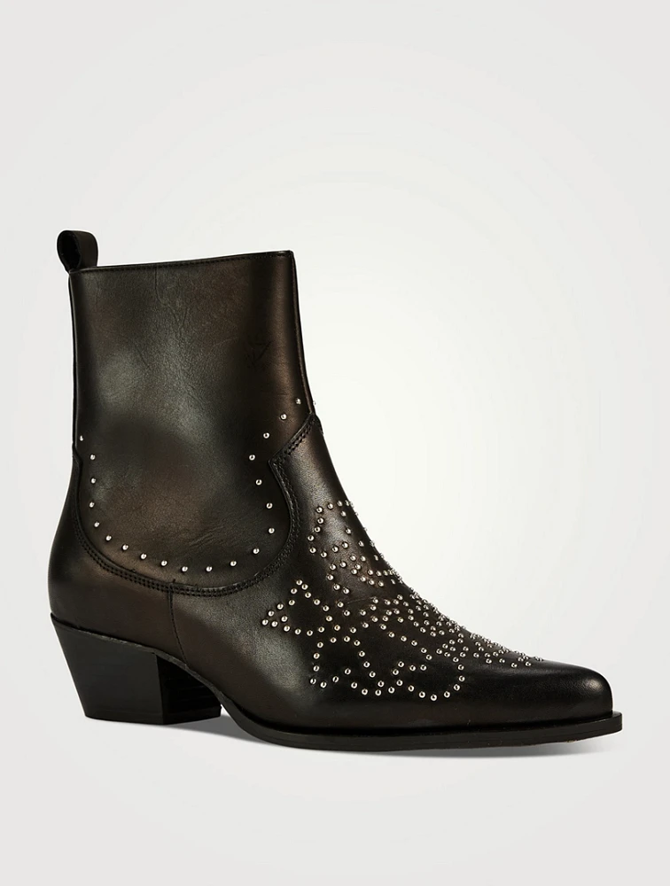 Cameron Embellished Leather Western Ankle Boots