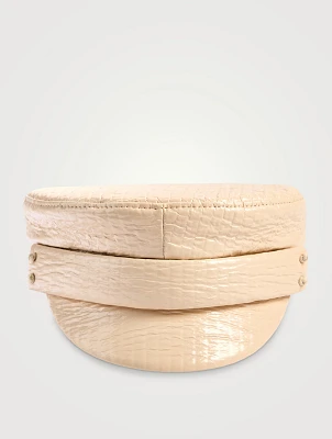 Croc-Embossed Faux Leather Baker Boy Cap