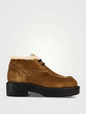 Shearling-Trimmed Suede Boots