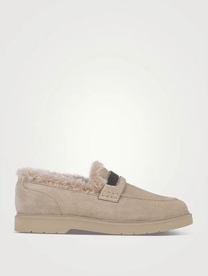 Shearling-Lined Suede Penny Loafers