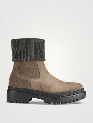 Suede Chelsea Boots With Ribbed Cuffs