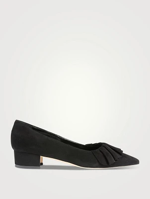 Espan Ruffled Suede Pumps