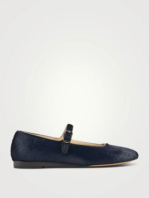 Calf Hair Mary Jane Ballet Flats