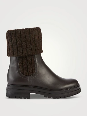 Tenney Rib-Knit Leather Ankle Boots