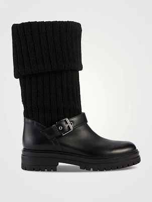 Thurso Rib-Knit Leather Mid-Calf Boots