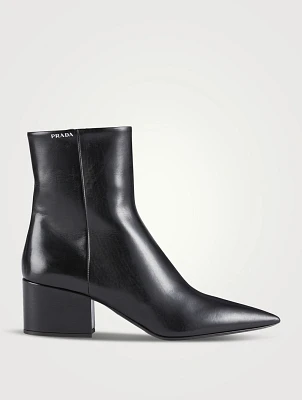 Leather Block Heel Ankle Boots