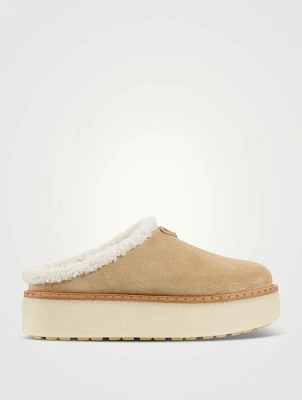 Shearling-Lined Suede Platform Mules