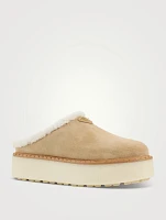 Shearling-Lined Suede Platform Mules