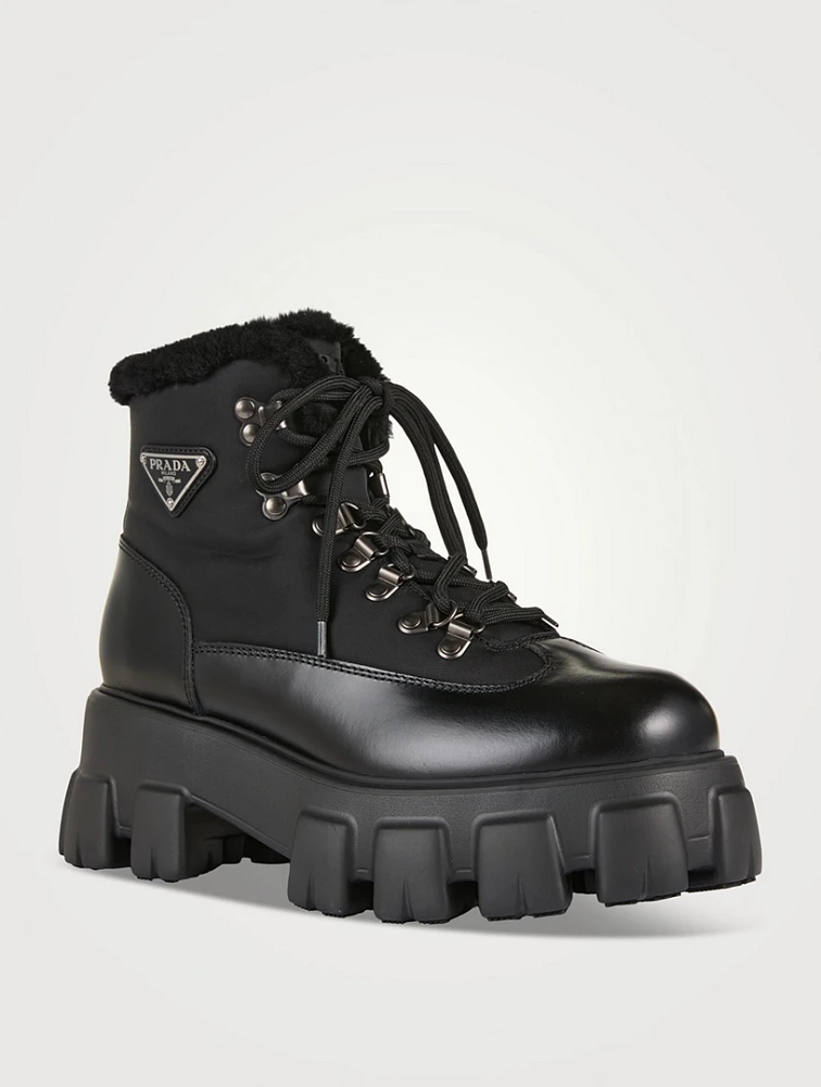 Monolith Shearling-Trimmed Hiking Boots