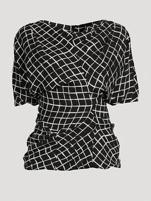 Care Draped Blouse Grid Print