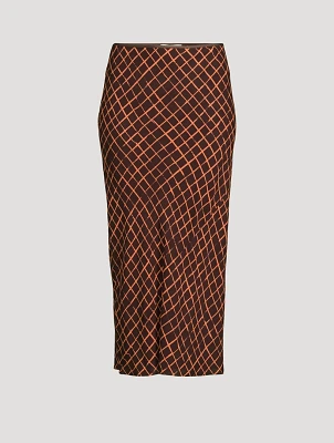Sati Bias-Cut Midi Skirt Grid Print