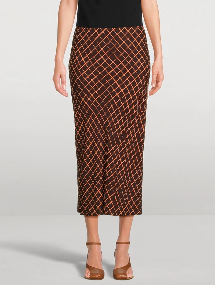 Sati Bias-Cut Midi Skirt Grid Print