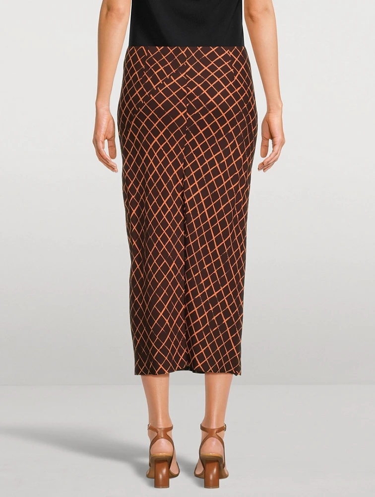 Sati Bias-Cut Midi Skirt Grid Print