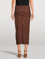 Sati Bias-Cut Midi Skirt Grid Print