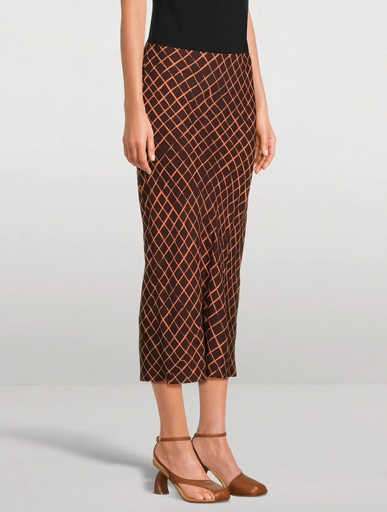 Sati Bias-Cut Midi Skirt Grid Print