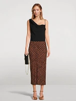 Sati Bias-Cut Midi Skirt Grid Print