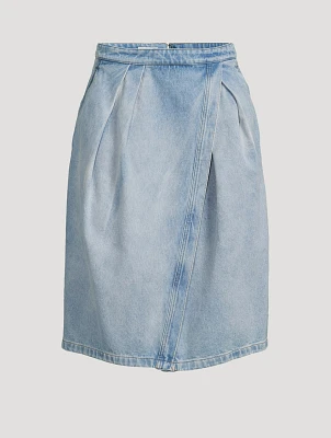 Pleated Asymmetrical Denim Skirt