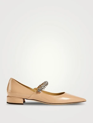 Bing Patent Leather Ballet Flats With Crystal Strap
